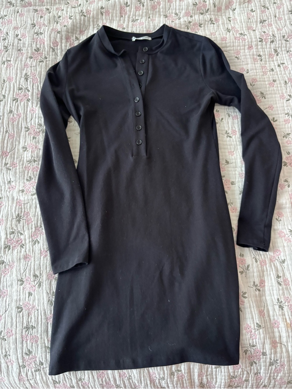 Reformation Black Long-Sleeve Henley Mini Dress
